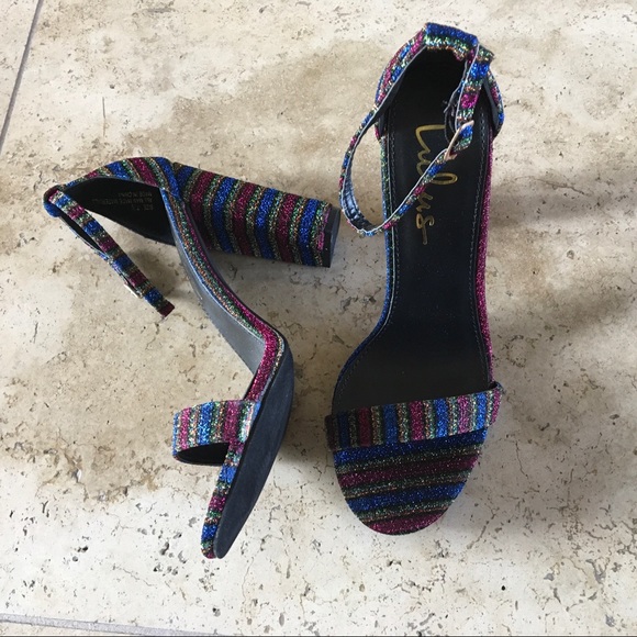 🌈NWT🌈Beautiful sparkly rainbow ankle strap heels - Picture 5 of 8